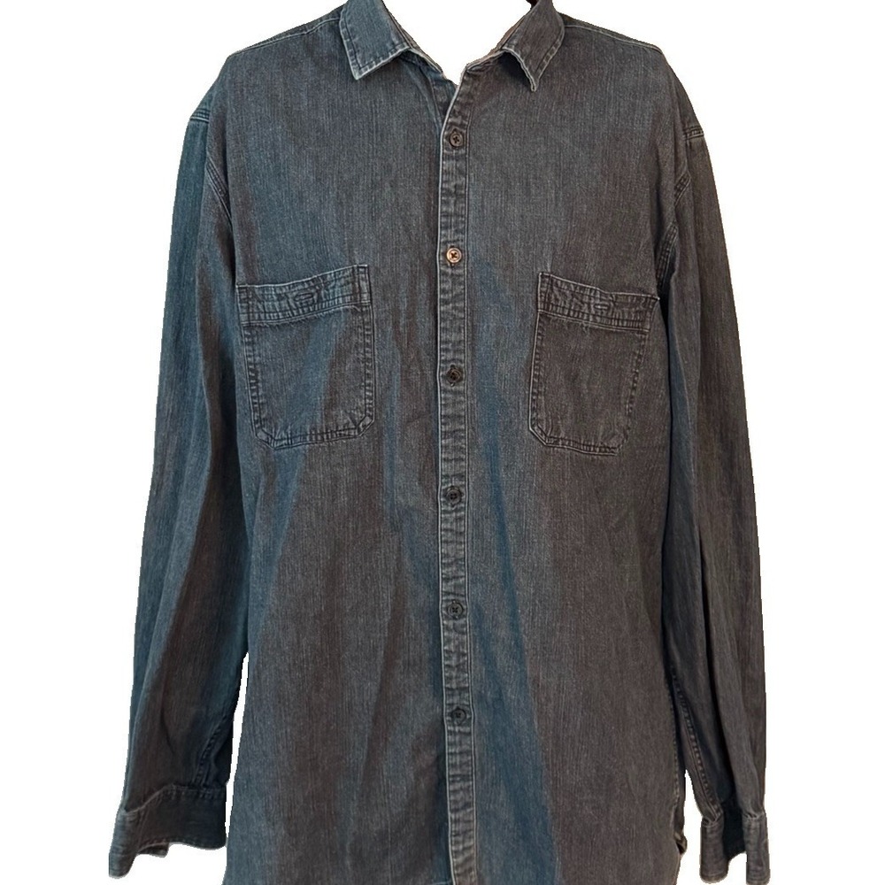 Alfani Fitted Shirt Mens XL Blue Long Sleeve Cotton Button-Up Double Pockets